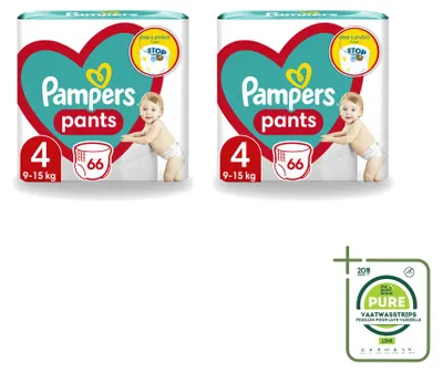 Zdjęcie produktu dla 2 sztuki pieluchomajtki Pampers, rozmiar 4, 9–14 kg - opakowanie zbiorcze