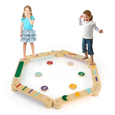 Produktbild von DREAMADE Schwebebalken-Set aus Holz, Balancierbalken für Kleinkinder mit Trittsteinen, Montessori-Spielzeug für Gleichgewicht, ab 1 Jahr