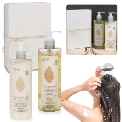 Produktbild von Osmè organic Kosmetikset: Shampoo + Pflegespülung in einer Geschenkbox 2x380 ml