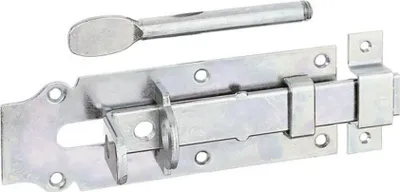Obrázek produktu pro Alberts 117160 Stalltür-Schlossriegel, gerade, mit flachem Griff und befestigter Schlaufe, galvanisch verzinkt, dickschichtpassiviert, Platte 180 x 64 mm
