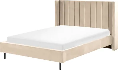 Produktbild von BELIANI Polsterbett Beige 140 x 200 cm Samtstoff  Mit Lattenrost Glamour Doppelbett Königsbett Ehebett Schlafzimmer Elegant Modern