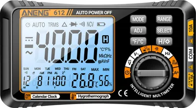 Produktbild von ANENG 612 3in1 Digitalmultimeter 4000 Zählen Ewiger Kalender Temperatur und Luftfeuchtigkeit Amperemeter Voltmeter - Schwarz