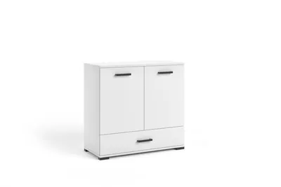 Produktbild von Kommode FINO I Wohnzimmerschrank mit Stauraum, Modernes Sideboard für Wohnzimmer , Schlafzimmer und Flur, mit 2 Türen und Schublade, Weiß