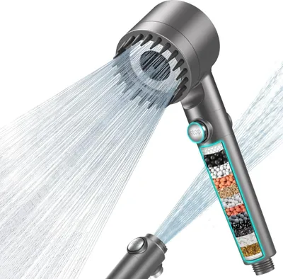 Produktbild von Duschkopf mit Filter, Hochdruck-Handbrause mit 15 Filterschichten, 3 Strahlarten zur Entfernung von hartem Wasser, Restchlor, Bakterien