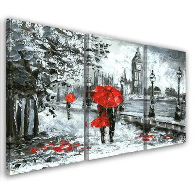 Produktbild von Triptychon auf leinwand rote landschaften 120x80 cm Feeby rot wandbild bereit zum aufhängen