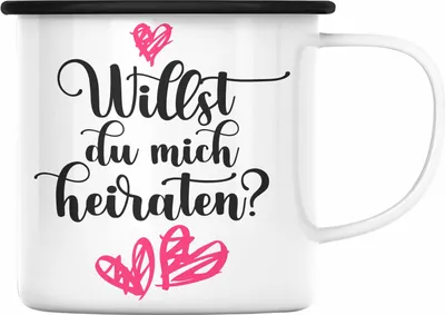 Produktbild von Trendation - Heiratsantrag Ideen Überraschung Mann Frau Heiratsantragsgeschenk Gechenke Emaille Tasse Verlobung Heiraten (Schwarz)