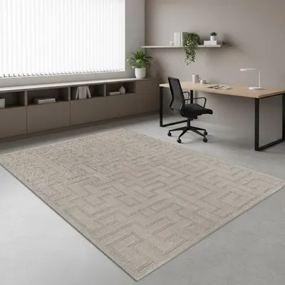 Produktbild von TapisTrend Designerteppich Beige 200x280 cm Moderner Teppich mit erhabenem geometrischem Labyrinthmuster für Wohnzimmer, Schlafzimmer und Esszimmer