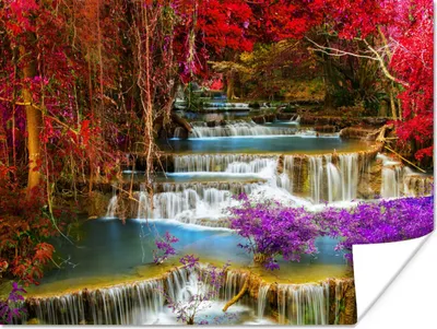 Produktbild von MuchoWow® Poster Wasserfall - Rosa - Bäume 120x90 cm - Wandbild