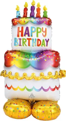 Produktbild von 1 Folienballon AirLoonz Happy Birthday Torte Geburtstagstorte ca 130 cm ungefüllt - Mit den AirLoonz benötigen Sie kein Helium mehr und haben eine tolle Raumdekoration zum Geburtstag