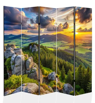 Produktbild von framed concept - Paravent Raumteiler Holz 225x172 cm, 5-teilig einseitig, Sichtschutzwand