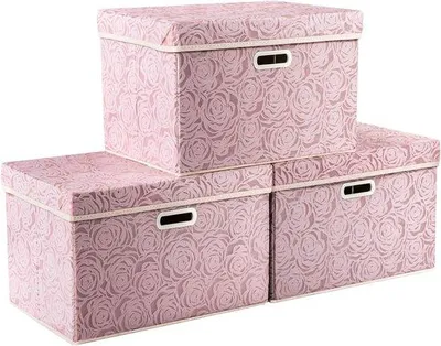 Produktbild von Famanu Aufbewahrungsboxen Set – 3 große faltbare Boxen mit Deckel, 43 x 30 x 30 cm, für Kleidung und Spielzeug, rosa