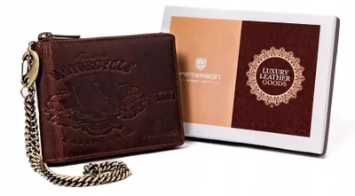 Obrázek produktu pro Peterson Pánská kožená peněženka s řetězem RFID hnědá 12,5x10 cm