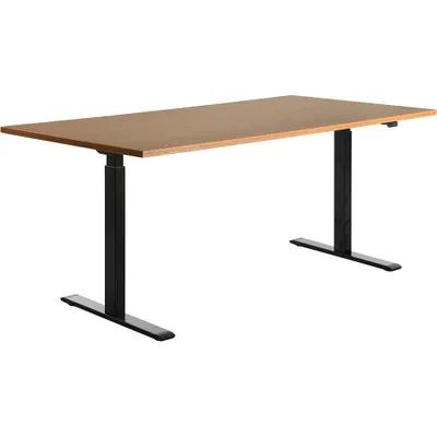 Produktbild von Topstar E-Table höhenverstellbarer Schreibtisch buche rechteckig T-Fuß-Gestell schwarz 180,0 x 80,0 cm