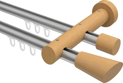 Produktbild von Interdeco Innenlaufstange / Gardinenstange mit Innenlauf Silbergrau / Buche lackiert, Typ Talent Bero (Konus Schräge), 20 mm Ø 2-läufig, 540 cm