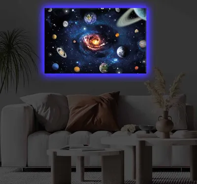 Produktbild von Opviq, 4570KTLGDACT - 019, Dekoratives LED-beleuchtetes Leinwandgemälde, 100 % POLYESTER-CANVAS, Mehrfarbig, 45 x 70 cm