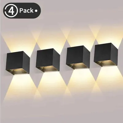 Image de Lot de 4 lampes LED, pour l'intérieur et l'extérieur, faisceau lumineux réglable, lumière chaude, étanche