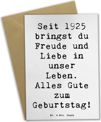 Produktbild von Mr. & Mrs. Panda Glückwunschkarte Spruch 1925 Geburtstag Freude - Weiß - Geschenk, hochzeitskarten, Glückwunsch, Happy Birthday, Seit, Geburtstagsgeschenk, feiern, Alter