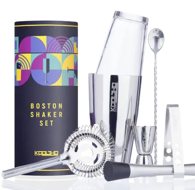 Cocktail-Shaker-Set Boston, 6-teilig, Edelstahl & Glas, 800 ml + 500 ml