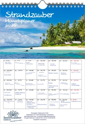 Produktbild von Strandzauber Planer DIN A4 Kalender für 2026 Urlaub Strand und Strände - Seelenzauber