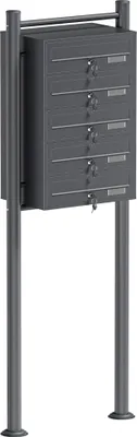Produktbild von Wiltec 5er Briefkastenanlage Anthrazit 556 x 270 x 1500 mm, Standbriefkasten mit 5 Fächern, Schlüssel und Namensschild, Briefkasten Postkasten mit Ständer