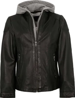 Produktbild von Mauritius - Damen Lederjacke Lammnappa Kapuze schwarz : 46