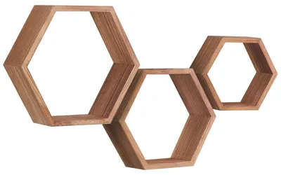 Image de Ensemble de 3 étagères hexagonales murales en bois massif