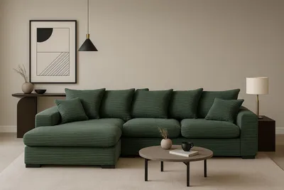 Produktbild von Kaiser Möbel Ecksofa mit schlaffunktion und bettkasten, Sofa L-form, Couch L-form Gabon stoff Zoom Grün Ottomane Links