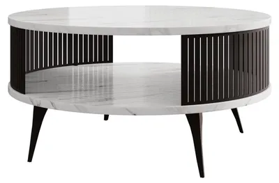 Produktbild von MIRJAN24 Couchtisch Roenni, Wohnzimmer Kaffeetisch, Beine und Seiten aus Stahl (Farbe: Schwarz / Bianco Marmor)