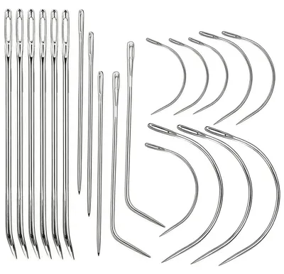 Image de Jeu de 20 aiguilles à coudre, en acier inoxydable, courbées et droites, avec de grands chas, pour le travail du cuir, du rembourrage, des tapis et des voiles