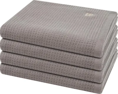 Produktbild von Ross Pique 4 X Handtuch im Set Piqué Frottier aus Baumwolle 520 g/m², Saugstark weich pflegeleicht trocknergeeignet, Gewebte Bordüre mit gesticktem Emblem