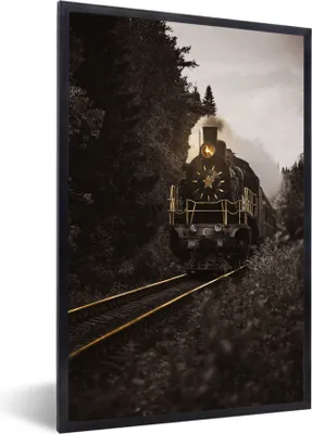 Produktbild von MuchoWow® Gerahmtes Poster Zug - Schwarz - Gold 60x90 cm - Poster mit Schwarzem Bilderrahmen Wandposter Rahmen Foto Bilder - Kunst