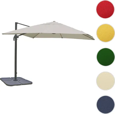Obrázok produktu pre Gastronomický svetelný dáždnik HWC-A96, slnečník, 3x3m (Ø4,24m) polyester/hliník 23kg ~ krémovo-sivý so stojanom
