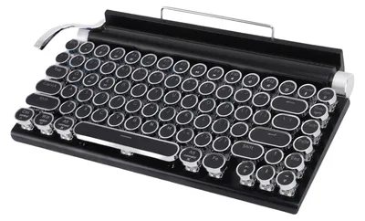 Image de Clavier mécanique sans fil rétro de style machine à écrire, style punk, avec touches rondes et cadre métallique, compatible avec tablettes et téléphones, noir