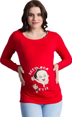 Produktbild von Umstandsshirt Langarm Best Mom Ever – Umstandsmode Damen Schwangerschaft, 95 % Baumwolle, Rot, Gr. S