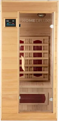 Produktbild von HOME DELUXE – Infrarotkabine REDSUN S - 90 x 90 x 190 cm - für 1 Person, 4 Infrarotstrahler, Holz: Hemlocktanne I Infrarotsauna, Sauna, Wärmekabine, Infrarot
