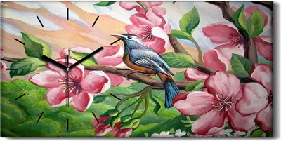Produktbild von Wohnzimmer-Bild Leinwand Uhr 60x30 Gemälde Abstrakter Zweig Blumen Tier Vogel - schwarze Hände