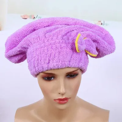 Zdjęcie produktu dla Czapka do suszenia włosów z materiału przypominającego koral, szybkoschnący ręcznik do otulania, idealny do szybkiego suszenia długich włosów, stylowy wzór z kokardką, kolor: żółty (fioletowy)