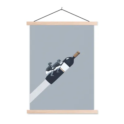 Produktbild von MuchoWow® Textilposter Flasche - Männer - Vintage 60x80 cm mit holzfarbenen Rahmen - Wandbild