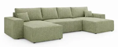 Productafbeelding van ANMIL Hoekbank in U-vorm, model LAGOS, afmetingen 370 x 94 x 181 cm – Corduroybank met slaapfunctie en opbergruimte, in lichtgroen
