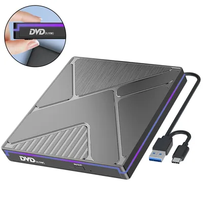 Produktbild von Externes DVD Laufwerk, RGB CD Laufwerk Extern Type-c&USB, ,für PC Laptop Desktop MacBook Mac OS Win11/10/8/7/XP Linux Vista