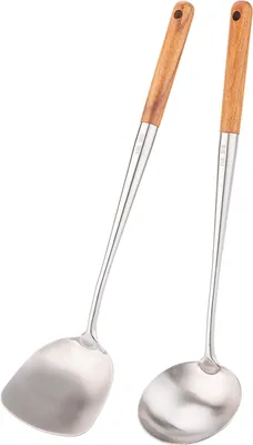 Produktbild von Wokspatel 17" und Pollepel Werkzeugset - RVS Wokspatel mit langem Handgriff