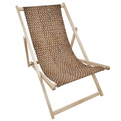 Produktbild von Liegestuhl klappbar aus Holz mit Flechtmuster in Rattan-Optik – Klappstuhl Klappliege Sonnenstuhl Strandstuhl Gartenliege