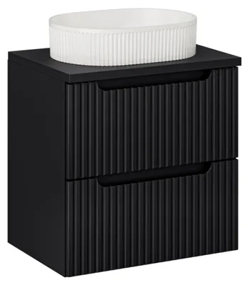 Image de Ensemble de salle de bain VANO 60cm : meuble sous vasque à tiroirs + plan pour vasque + vasque à poser rainurées verticalement