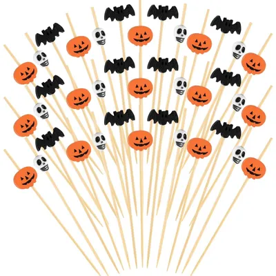 Productafbeelding van Set van 150 Halloween-cocktailprikkers met vleermuizen en schedels