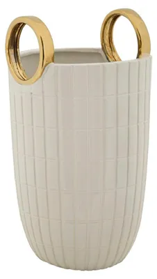 Obrázok produktu pre Vase Keramik s reliéfnou štruktúrou, priemer 18 cm, výška 25 cm, biela, zlatá, dizajn Mauro Ferretti