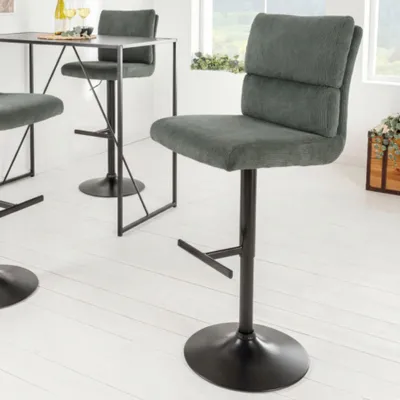Produktbild von riess-ambiente Barhocker COMFORT grün schwarz Cord Metall mit Lehne höhenverstellbar drehbar