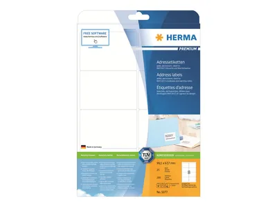 Image de Étiquettes d'adresse HERMA Premium A4 blanches 99,1 x 67,7 mm, mates, 200 pièces