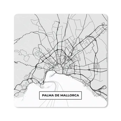 Produktbild von MuchoWow® Mauspad Mousepad Mallorca - Stadtplan - Schwarz und weiß - Karte 20x20 cm - Mousepads - Maus Mat - Pad - Mausunterlage - Desk Mat - Bureauartikeln