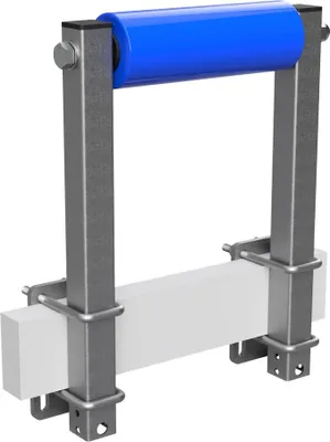 Produktbild von Polyurethan Seitenrolle mit Stützen Sliprolle Bootstrailer Sliphilfe verzinkt SUPROD, B=250, L=450 mm, blau
