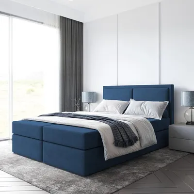 Produktbild von Bett Boxspringbett BRUNERO , TOPPER T25 ,mit Bettkästen - Doppelbett, Stauraum, Schlafzimmer,  Bettgestell (160x200, Dunkelblau - ITAKA 11)